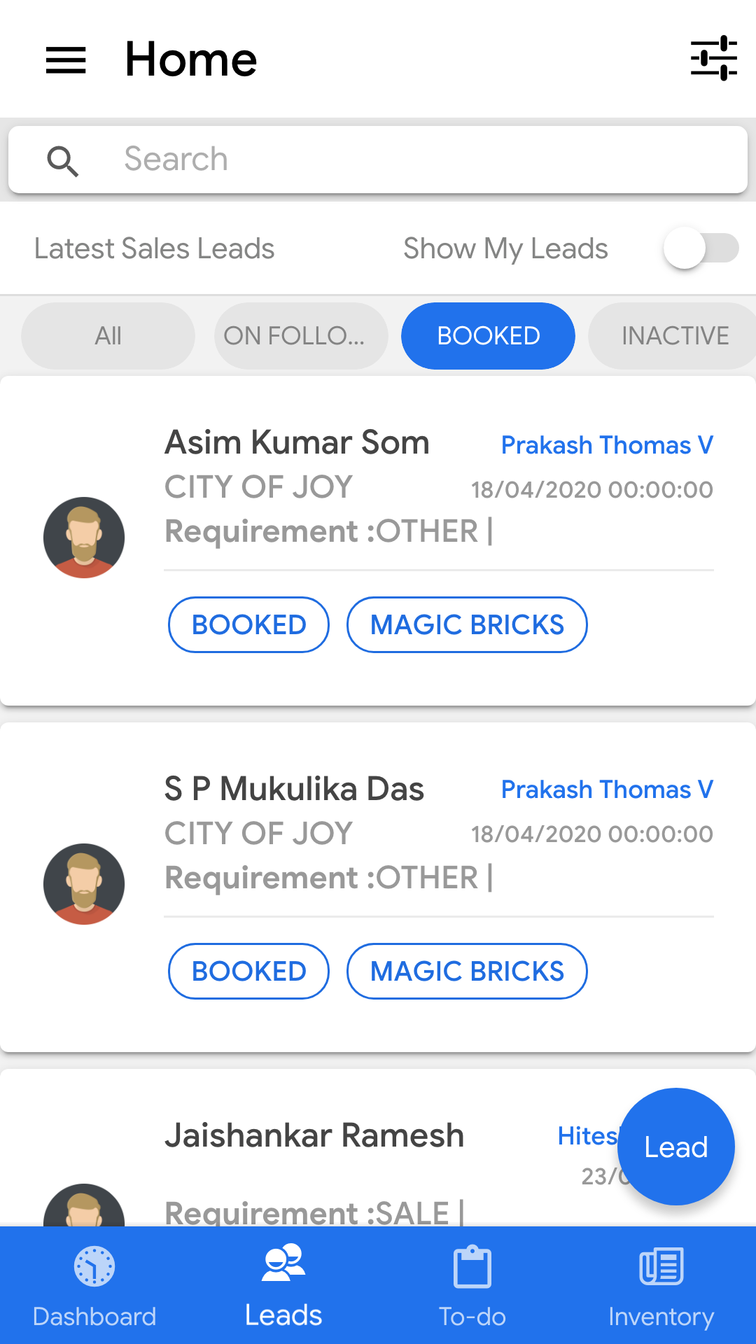 Buildesk CRM Mobile Screens